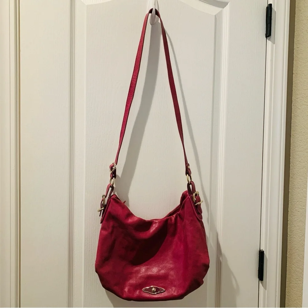 ELLIOTT LUCCA Magenta Leather Hobo Shoulder Bag Purse